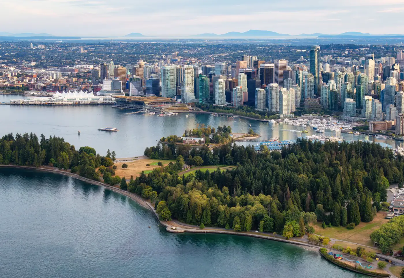 The Vancouver skyline and harbour at blue hour